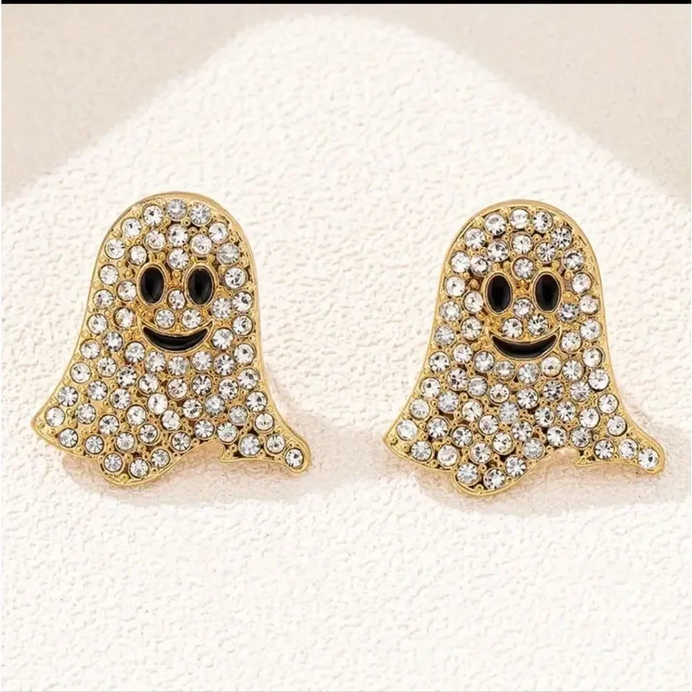 Ghost Rhinestone Halloween Earrings  ￼
